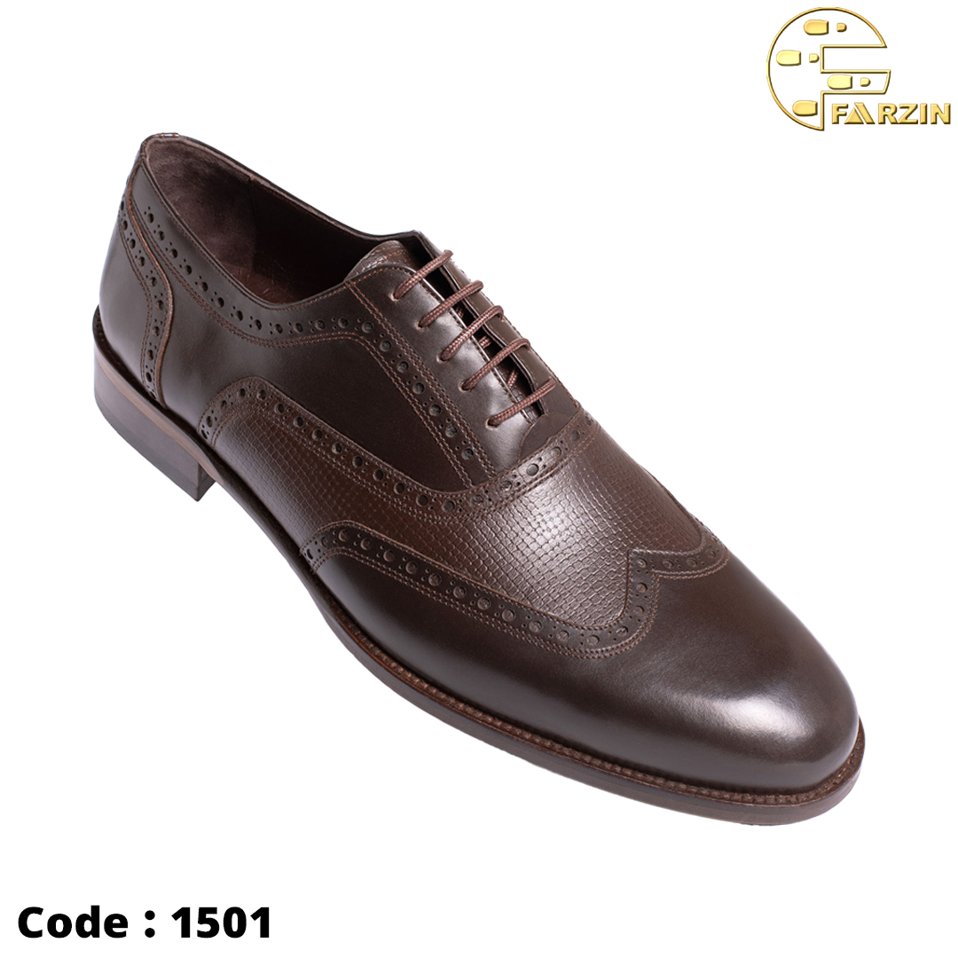 کفش فرزین مجلسی بندی قهوه ای مردانه کد 1501