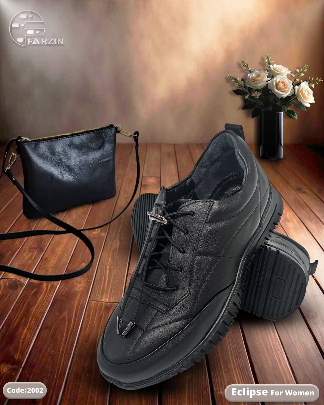 کفش زنانه بندی اکلیپس مشکی مدل 2002 | چرم گاوی تبریز - Image 6
