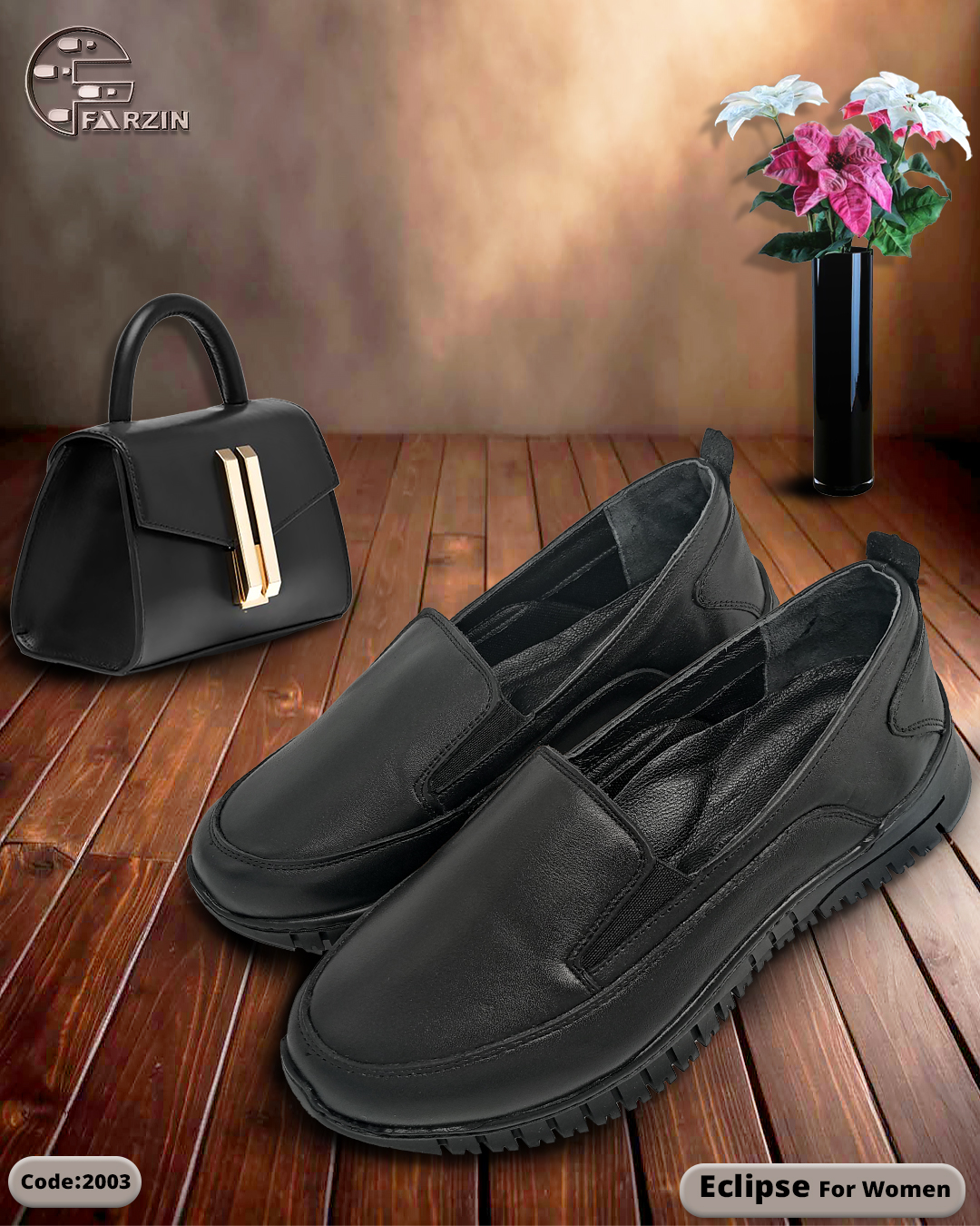 کفش زنانه کشی اکلیپس مشکی مدل 2003 | چرم گاوی تبریز - Image 6