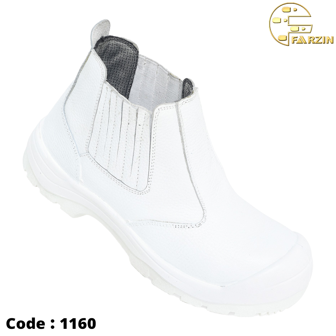 کفش ایمنی فرزین مهندسی ورکمن کشی ساق بلند سفید کد 1160 | چرم گاوی تبریز
