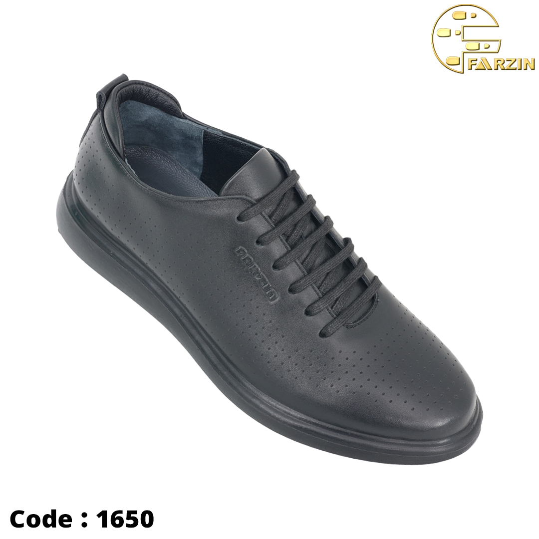 کفش فرزین مردانه ویکتور بندی مشکی کد 1650 | چرم میلینگ گاوی تبریز
